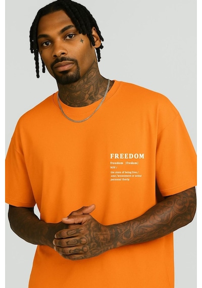 Freedom Baskılı Unisex T-shirt Turuncu