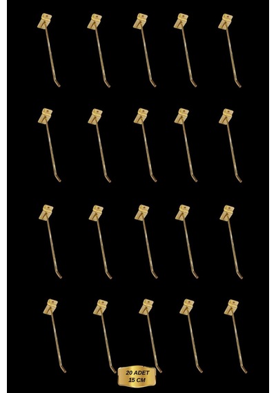 Kanallı Pano Kancası 15 Cm Gold Kaplama Mağaza Raf Askı Kancası 20 Adet