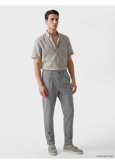 Lcwaıkıkı Classic Kahverengi Regular Fit Çizgili Kısa Kollu Erkek Gömlek