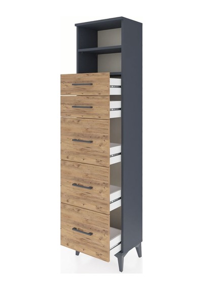 Arges Dolap 2 Raflı 5 Çekmeceli 44x30x182 Antrasit-çam Antrasit