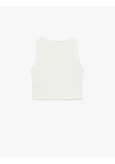 Koton Kolsuz Bisiklet Yaka Slim Fit Crop Bluz Ekru 6sal30050ık Ekru