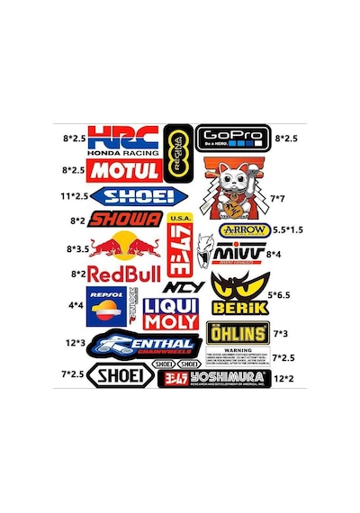 Araba, Motosiklet, Bisiklet, Kask Sponsor Sticker Seti, Çıkartma Etiketi A8036 Model Siyah