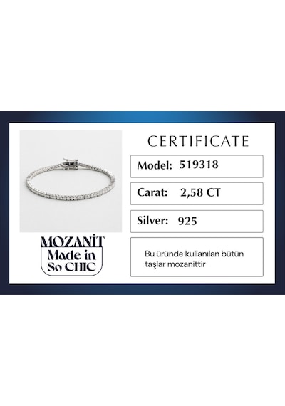 Mozanit Dokunuşu 18 Ayar Beyaz Altın Kaplama 18 Cm Gümüş Su Yolu Bileklik 50861199