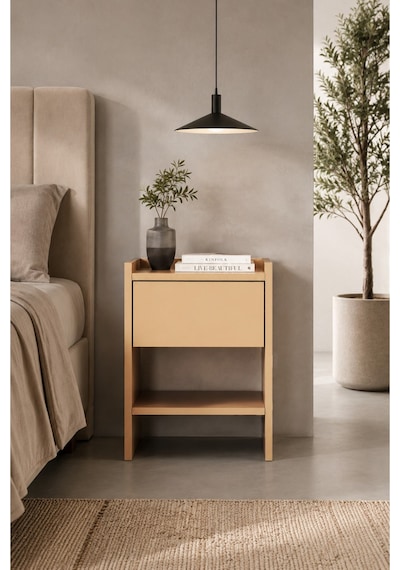 Almo Tek Çekmeceli Komodin Botanik Yeşil Golden Beige