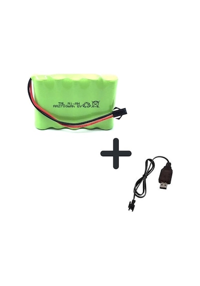 6V 2700Mah  Oyuncak Araba Bataryası Siyah Soketli+Usb Şarj Cihazı