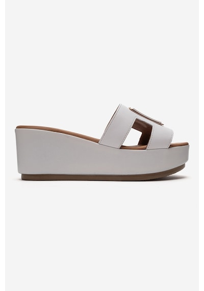 Luvishoes Hıola Beyaz Hakiki Deri Tokalı Kadın Dolgu Topuklu Terlik