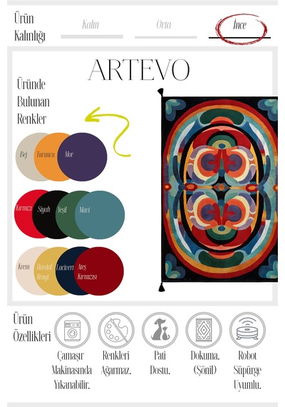 Artevo 05 Renkli Püsküllü Siyah Soyut Desenli Halı Modern Mutfak Koridor Oturma Odası Salon Halısı Renkli K