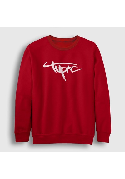 Presmono Unisex Logo Tupac Shakur Sweatshirt Kırmızı