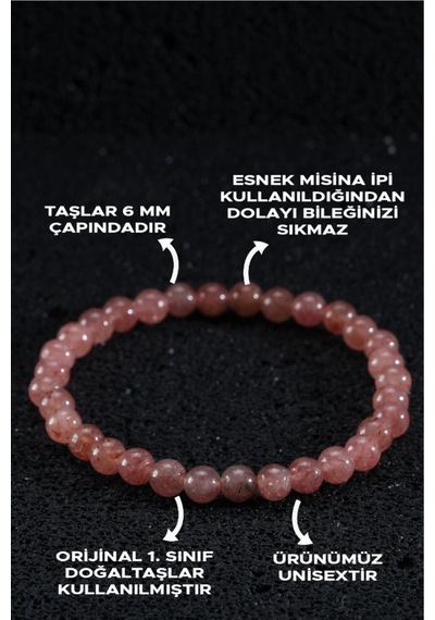 Aşk Ve Güç Bilekliği - Çilek Kuvars - Ruhsal Huzur Ve Sevgi Kombin Bilekliği Pembe
