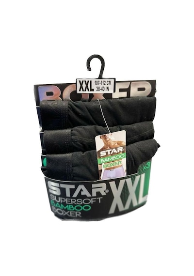 Star 3 Lü Erkek Süpersoft Bambu Boxer Siyah