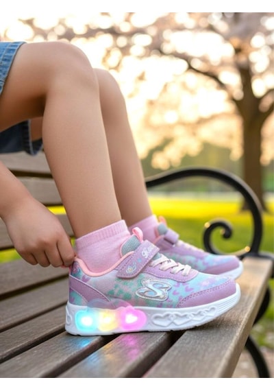 Kız Çocuk Işıklı Fuspetli Hafif Rahat Yumuşak Taban Pembe&pudra Spor Ayakkabı Sneaker