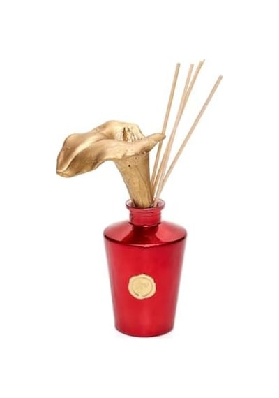 Yılbaşı 130 Ml Kırmızı Golden Glow Gala Çiçek Taş Çubuklu Black Vanilya Oda Kokusu Açık Ahşap