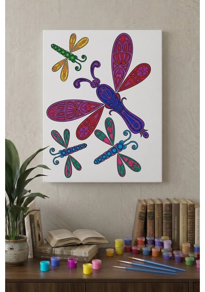 Yusufçuk Desenli Mandala Tuval Boyama Seti 40x50 Cm