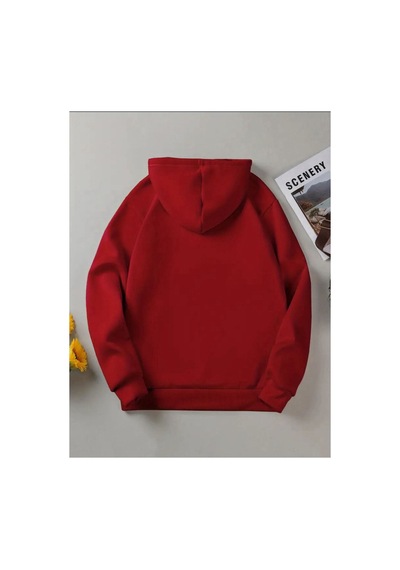 Medinenur Los Angeles Desenli Kapüşonlu Cepli Sweatshirt Kırmızı