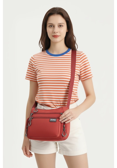 Smart Bags Kiremit Rengi Orta Boy Çok Cepli Su Geçirmez Ultra Hafif Kumaş Kadın Çapraz Çanta
