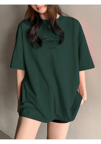 Flood Of Style Kadın Nefti Yeşili Thousand Baskılı Oversize Yeşil