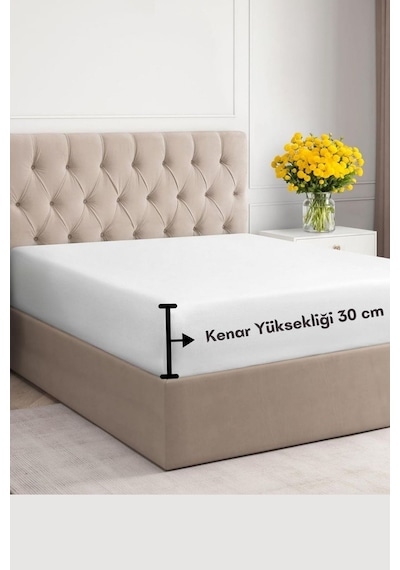 Beyaz Renkli %100 Pamuklu Penye Kumaş Fitted Lastikli Çarşaf