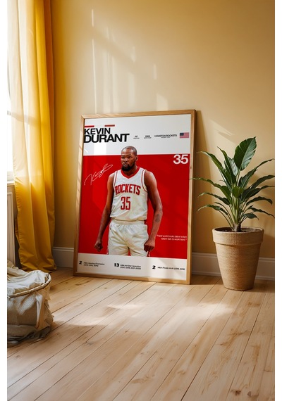 Kevin Durant Kd Ahşap Çerçeveli Poster Tablo Minimal & Güçlü Stil Siyah