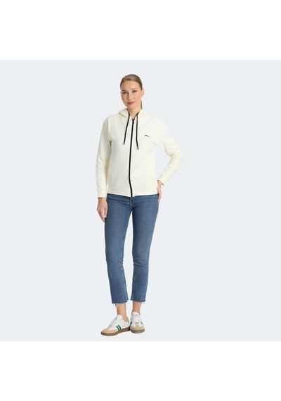 Slazenger KINET Kadın Fermuarlı Kapüşonlu Cepli Ekru Sweatshirt