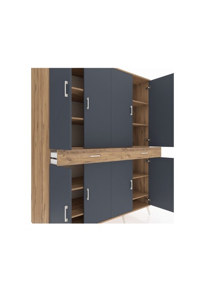 Kronos Gardrop 10 Raflı 2 Çekmeceli 8 Kapaklı 176x59x221 Çam-antrasit/çam Beyaz Kronos Gardrop 10 Raflı 2 Çekmeceli 8 Kapaklı 176x59x221 Çam-antrasit/çam Beyaz