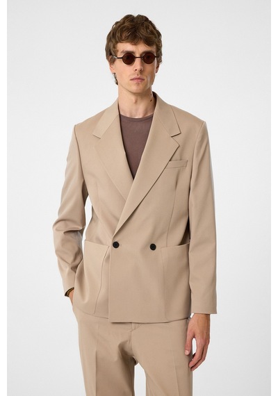 Antioch Relax Fit Kruvaze Kapama Erkek Teknik Blazer Ceket Bej