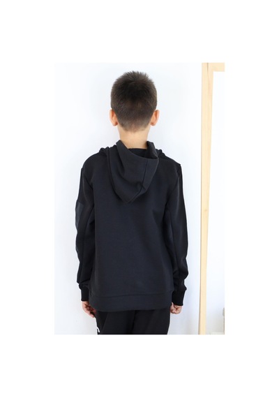 Breeze Erkek Çocuk Sweatshirt Armalı Kolu Cepli Fermuarlı 9-14 Yaş, Siyah Siyah