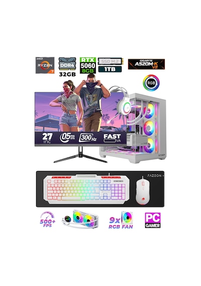 Xaser Sword X55 R7-5700X 32 GB 1 TB M.2 NVMe SSD 8 GB RTX5060 27" Free Dos Masaüstü Oyuncu Bilgisayarı