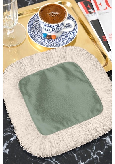 Elegant Doğal Saçaklı Dekoratif Kumaş Peçete - Yumuşak Yeşil Bohem Krem Bardak Altlığı Mendil Çok Renkli