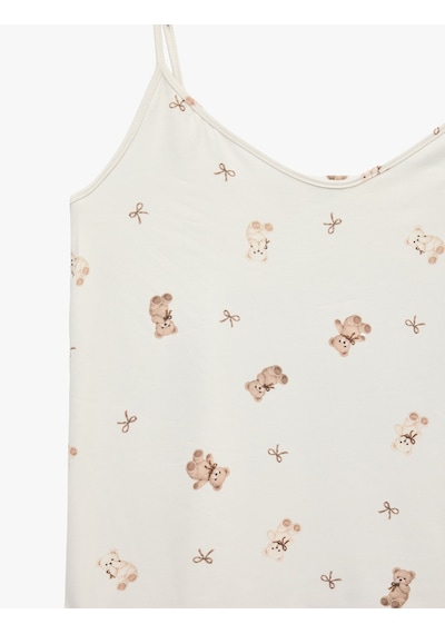 Koton Ayıcık Baskılı Dantel Detaylı V Yaka Askılı Pijama Üstü Bej Desenli 7wlk90012mk Ekru Desenli Koton Ayıcık Baskılı Dantel Detaylı V Yaka Askılı Pijama Üstü Bej Desenli 7wlk90012mk Ekru Desenli