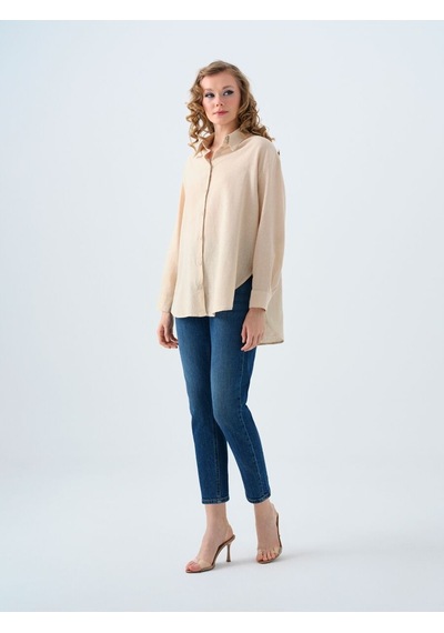 LOFT Loose Fit Kadın Gömlek U.kol Lf2038437 Q1.v1 Bej