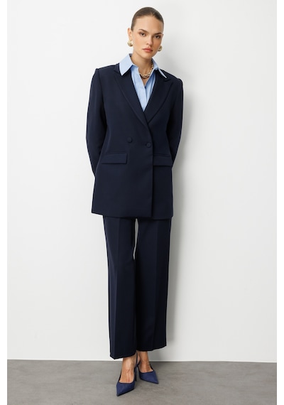 Mizalle Oversize Lacivert Kruvaze Blazer Ceket Lacivert