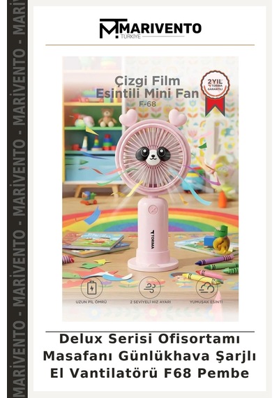 Delux Serisi Ofisortamı Masafanı Günlükhava Şarjlı El Vantilatörü F68 Pembe