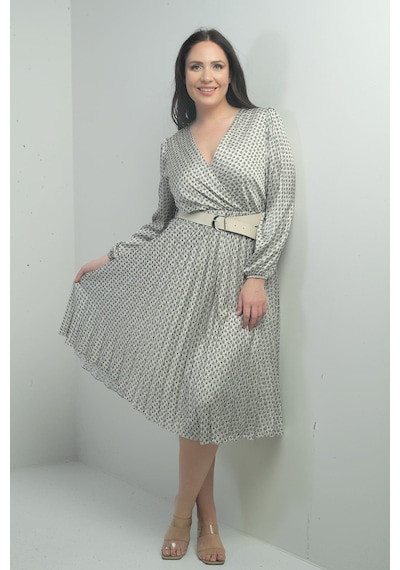 By Saygı Kadın Kruvaze Yaka Beli Kemerli Astarlı Desenli Pileli Midi Saten B.b Elbise-40332 Yeşil By Saygı Kadın Kruvaze Yaka Beli Kemerli Astarlı Desenli Pileli Midi Saten B.b Elbise-40332 Yeşil
