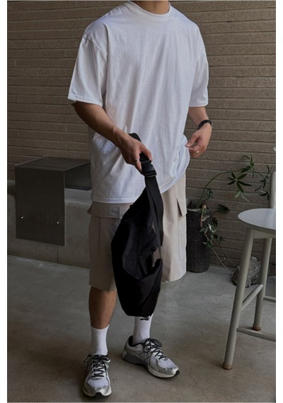 Tarz Cool Erkek %100 Pamuklu Kalın Dokulu Oversize Bisiklet Yakalı T-shirt Beyaz