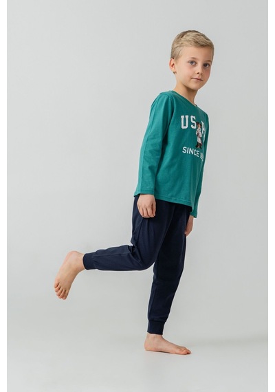 U.S. Polo Assn. Erkek Çocuk Pijama Takımı Baskılı Yeşil Uzun Kol Pijama Takımı Us2639-c-v1 Us2639-c-v1