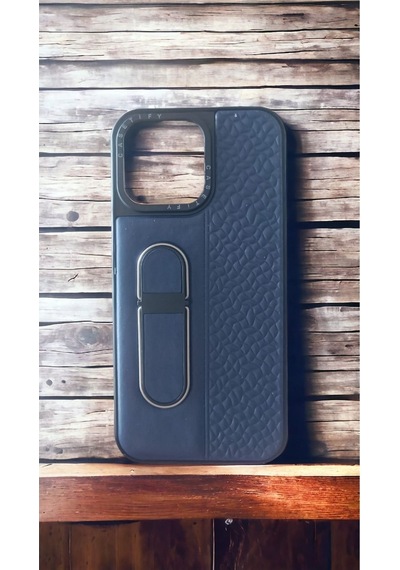 Apple Uyumlu iPhone 15 Pro Max Deri Ve Standlı Silikon Kılı