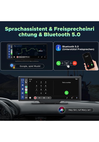 Kablosuz Apple Carplay Ve Android Auto, 2k Ön Dashcam'li Araba Stereo, Bluetooth 5.0/gps/fm/aux/mirror Link/64g Tf Card İle Taşınabilir Carplay 9.26 İnç Full Hd Dokunmatik Ekran Monitör