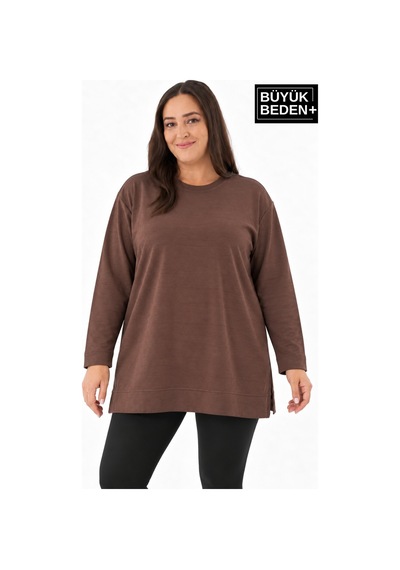 Süperlife Kadın Tunik Büyük Beden İnce Sweatshırt Spr26btk990 Brown