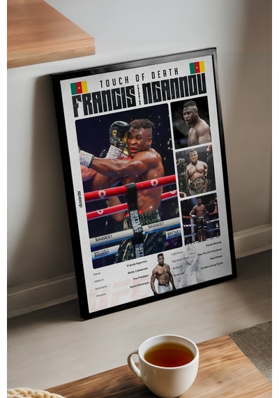 Francis Ngannou Ufc Siyah Ahşap Çerçeveli Poster, Dekoratif Dövüş Duvar Tablosu