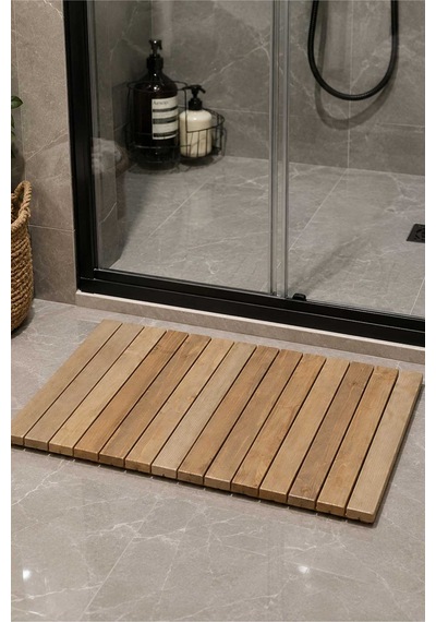 Reyo Ahşap İpli Banyo Paspası, Bahçe Balkon Paspası 40x40cm Ahşap