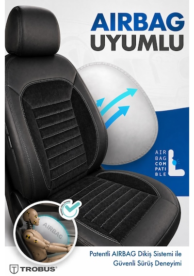 Citroen Nemo 2008-2014 Tay Tüyü Deri Detay Koltuk Kılıfı Prestige Line Siyah Beyaz