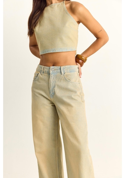 Shade Kadın Boyundan Bağlamalı Crop Top Wide Leg Pantolon Denim Alt-üst Takım 26089 60286151 - Buğday Çok Renkli Shade Kadın Boyundan Bağlamalı Crop Top Wide Leg Pantolon Denim Alt-üst Takım 26089 60286151 - Buğday Çok Renkli