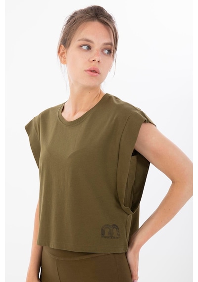 Maraton Sportswear Regular Kadın Bisiklet Yaka Kısa Kol Basic Zeytin Crop Top 20878 Zeytin Yeşili