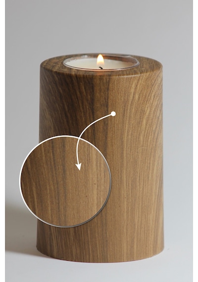 3 Lü Ahşap Kaplama Yüzey Mumluk Dekoratif Tealight Set Mum Abs P