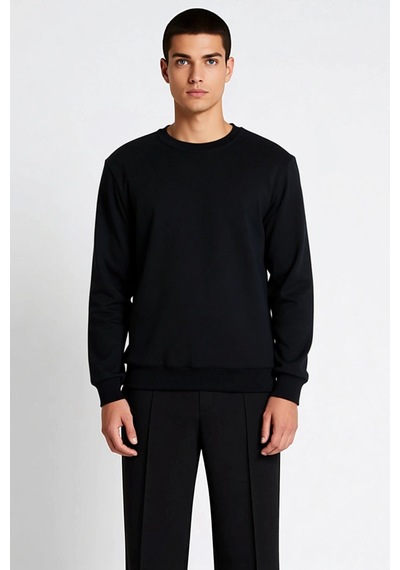 Benerly Erkek Bisiklet Yaka Standart Kol Regular Kalıp Sweatshirt Fonksiy siyah