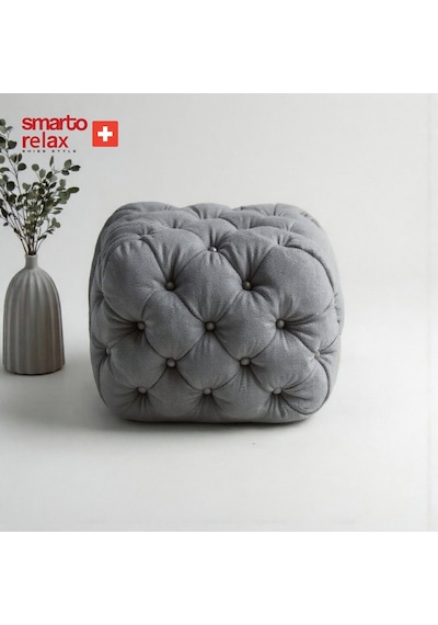 Smarto Relax Swiss Style Puf Zinal Ayaksız Kapitoneli Kare 45x45 Cm Baby Face Dekoratif Kapitoneli Dekoratif Puf Gri