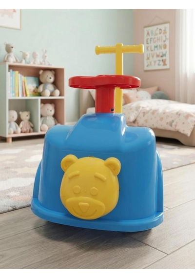 İlk Yarış Arabam 10 - 15 Kg Taşıma Kapasiteli Dayanıklı Binişli Ayıcık Süslemeli Oyuncak Araba Çok Renkli