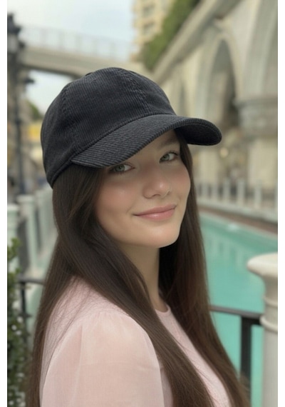 Mollycrush Kadın Mevsimlik Fitilli Kadife Siyah Şapka Günlük Ayarlanabilir Beyzbol Kep Siyah
