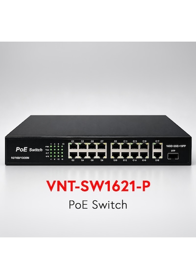 Vnt-sw1621-p 16 Port Full Gıga Poe 2 Port Uplink Gıga 1 Sfp Port Swıtch 250w