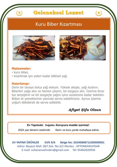 Sultan Ana Elinden Kurutulmuş Yeşil Biber 100 G